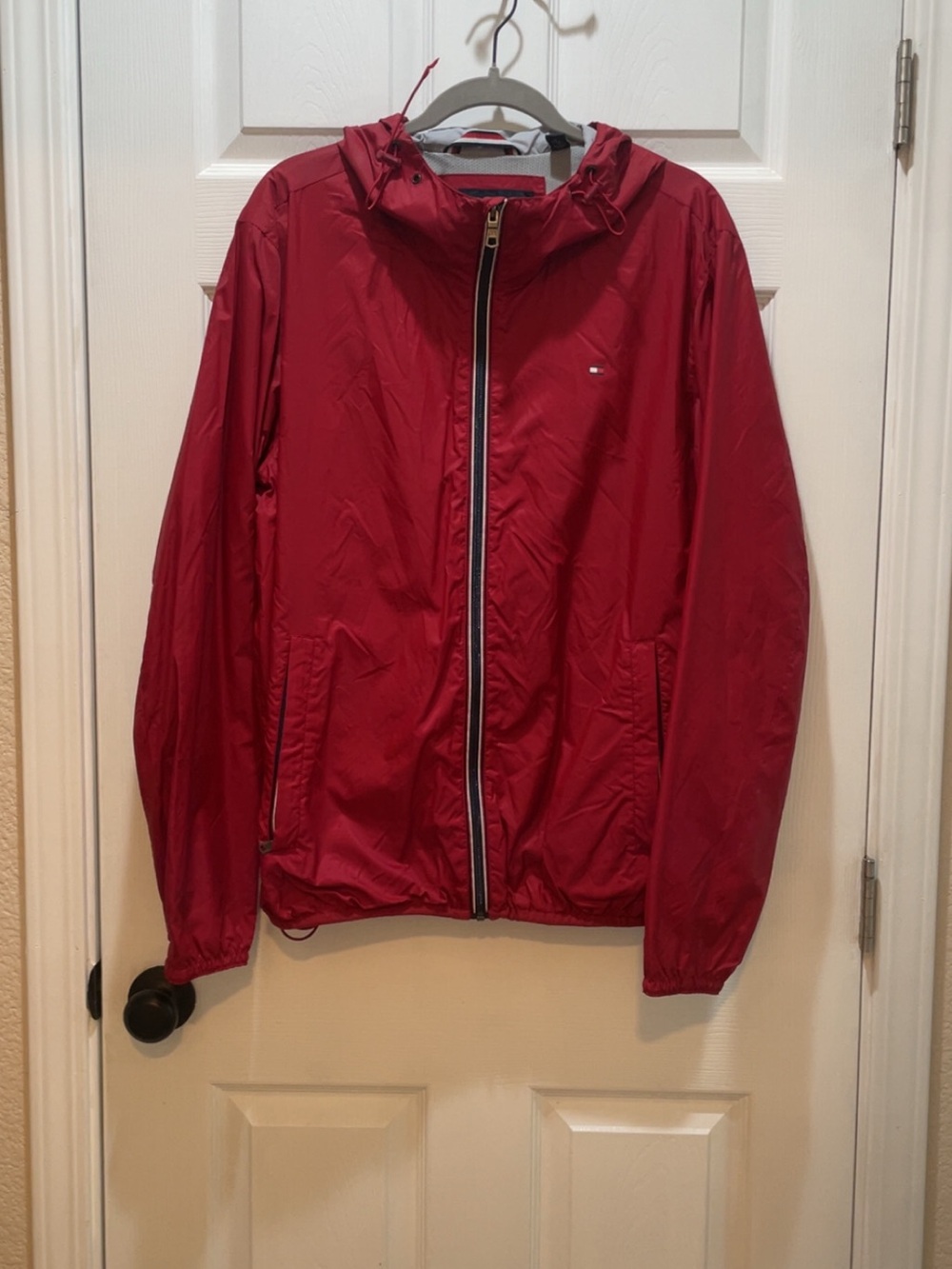 Tommy Hilfiger Red Hooded adjustable Windbreaker Jacket - Men